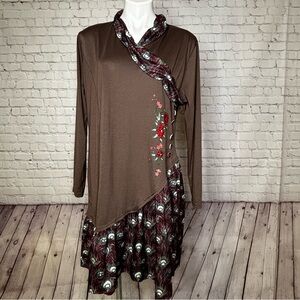 Nextmia Brown Dress Maroon and Blue Peacock Feather Pattern Size 22 NWT
